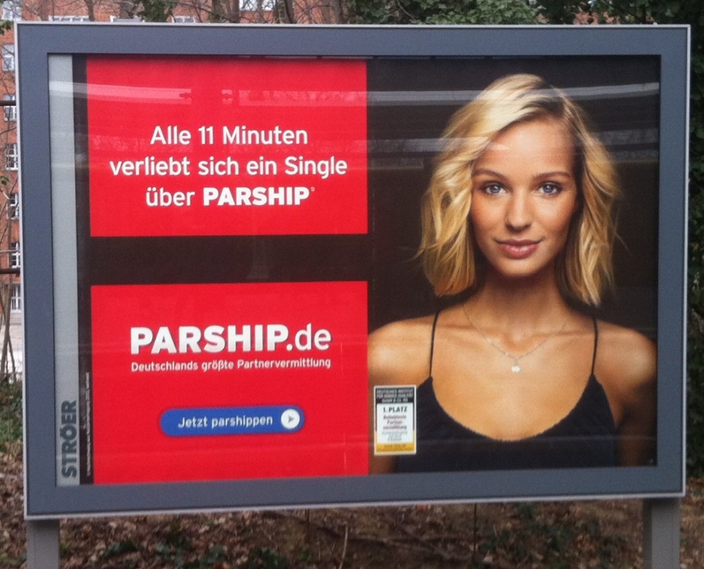 Werbung von Parship, alle 11 Minuten verliebt sich...
