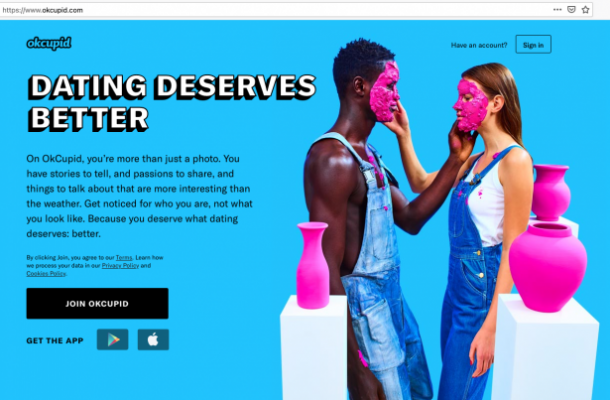 Startseite der Singlebörse und Online-Dating-Webseite OkCupid