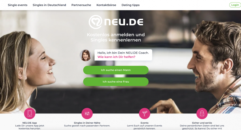 Startseite der Online-Dating-Webseite bzw Partnerbörse / Singlebörse neu.de